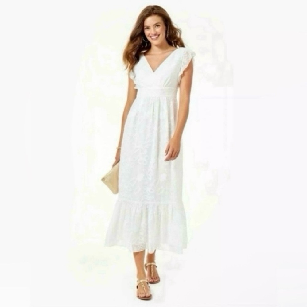 Lilly Pulitzer Women's Autumn Ruffled midi Dress cottage core bridal shower